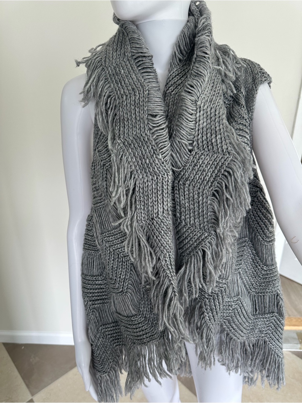 Gray Knit Fringe Vest - Home Accents